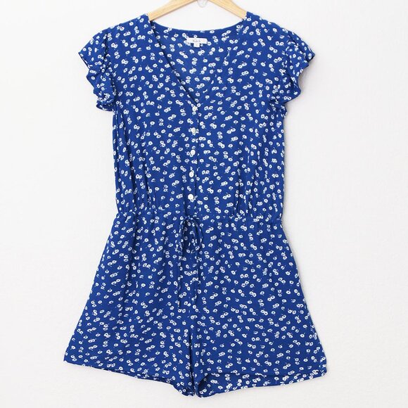 Rails Chloe Cobalt Floating Daisies Romper S Flutter Sleeves Blue Revolve $178 - Picture 6 of 16
